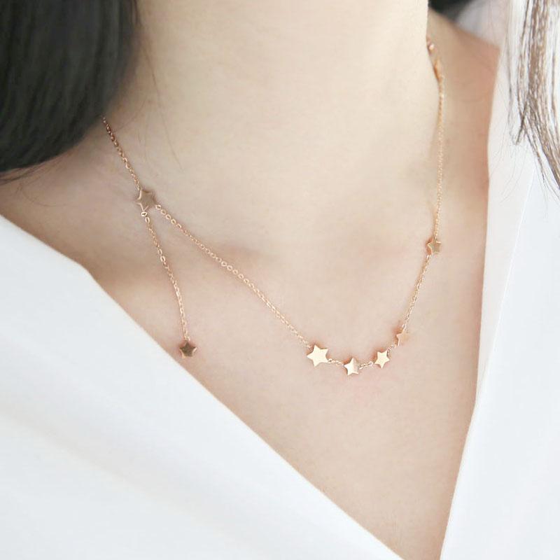 

YUN RUO Rose Gold Color Nine Stars Pendant Necklace Chain Fashion Pure Stainless Steel Woman Jewelry Never Fade 2021 New Arrival