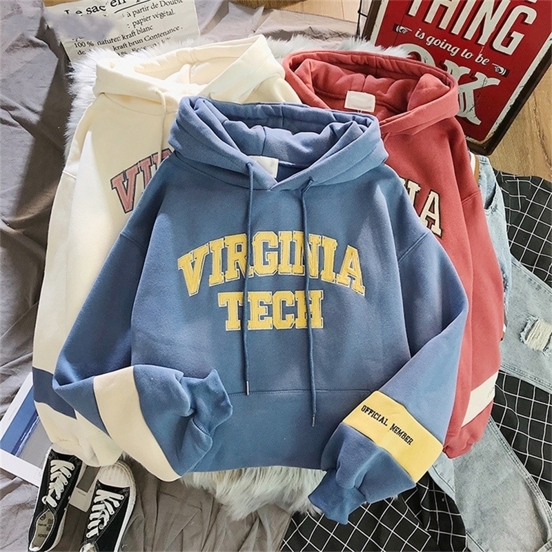 

oversized Hoodies Women Thicker Letter Warm Pullover Coat Drawstring Harajuku Sweatshirt Pink Womens Korean New High Quality 201216