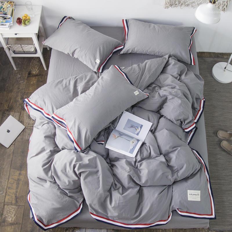 

100% Cotton Gray White King size Queen Bedding Set Soft Bedclothes Bed Sheet Fitted sheet Duvet Cover Bed set parure de lit1, Bedding set 5