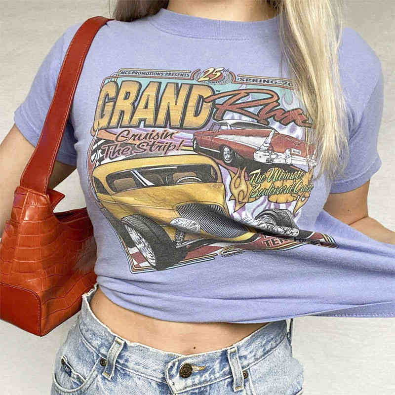 

Women's T-Shirt Short Sleeve T women loose thin light purple T-shirt graffiti ins Street Fashion Top goods UJWB, Xiang yu zi