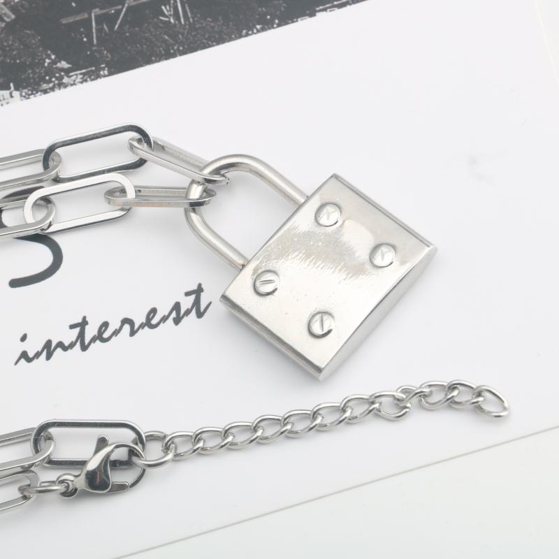 

Fashion titanium steel lock pendant hip-hop style long punk chain necklace clavicle chain neck men and women hot sale