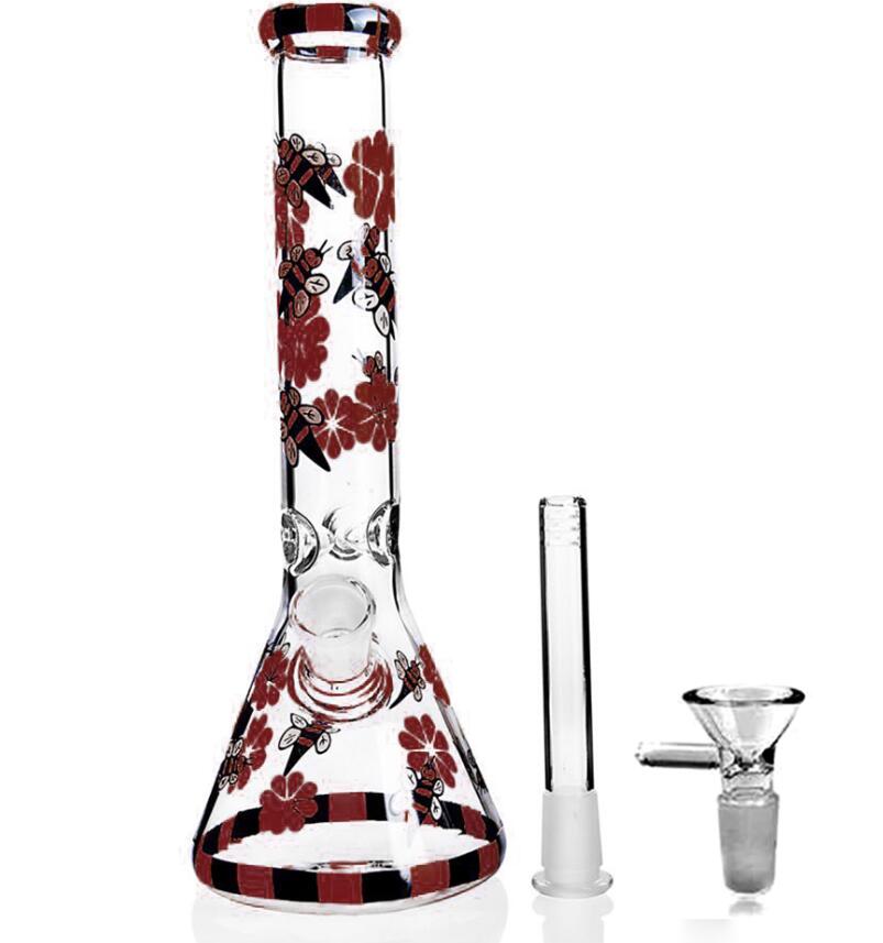 

Fast Shipping Glow In The Dark Bong 22cm Glass Beaker Bee Bong Water Pipe Downstem Perc Water Bongs Glass Bong 14mm Joint FY2341