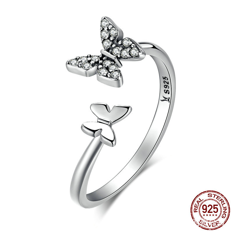 

Double Butterflies Elegant Clear CZ 925 Sterling Silver Ring for Women Girls