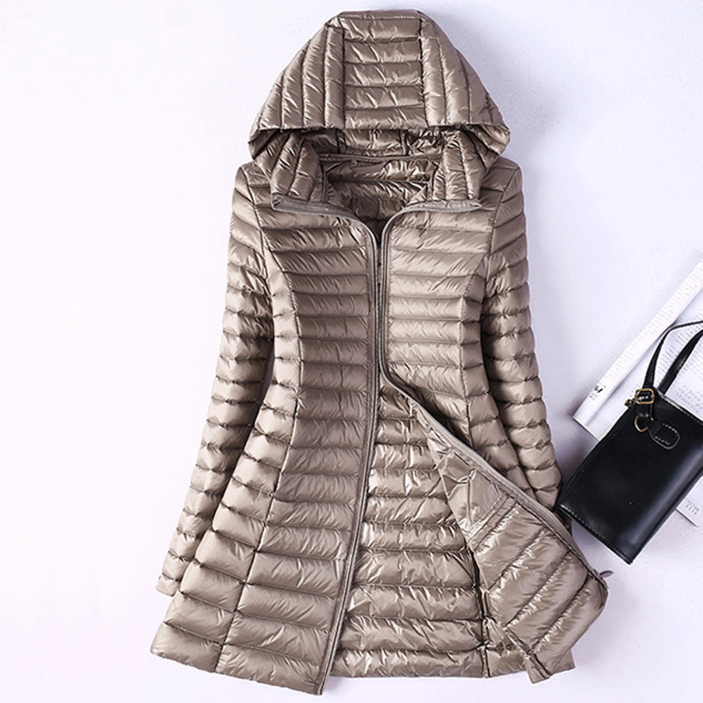 

Winter Ultralight Duck Jackets Women Plus Size Long Down Doat Female Hooded Puffer Jacket Portable Waterproof Padded Parkas, Black