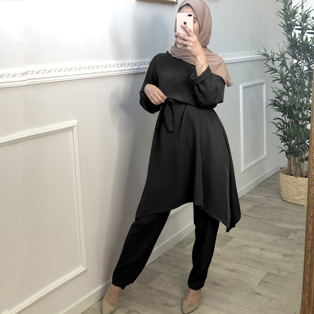 

Eid Two-piece Muslim Sets Abaya Turkish Tops Pants Vetment Femme Hijab Dress Abayas For Women Musulman Ensembles Islam Clothing, White