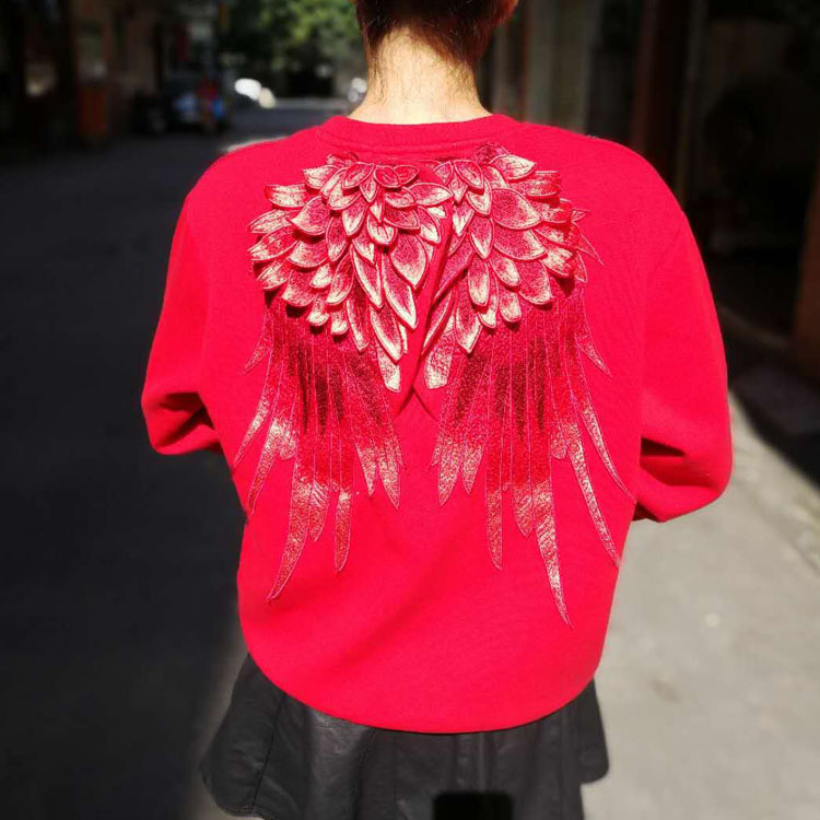 

2021 New Angel Back 3d Wing Embroidered Crew Neck Male Blouse and Female Cotton Sweater Drmp, White