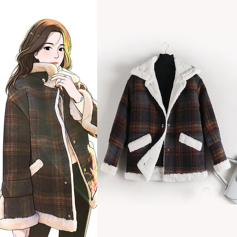 

Xl-5xl Tweed Plaid Top 2021 Short Overcoat Weighted Cotton 8646 Woman Female Jacket Parka Winter 79mf, Plate