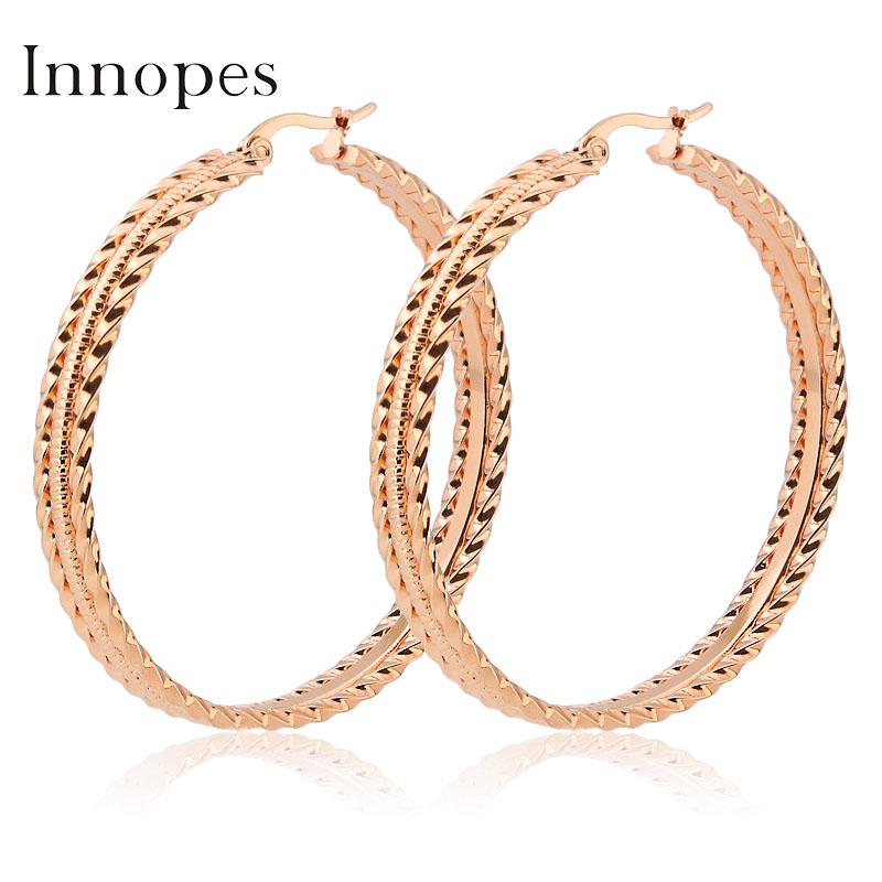 

Innopes Big Circle Hoop Earrings For Women Vintage Stainless Steel Gold Loop earrings Wedding Jewelry Best Gift