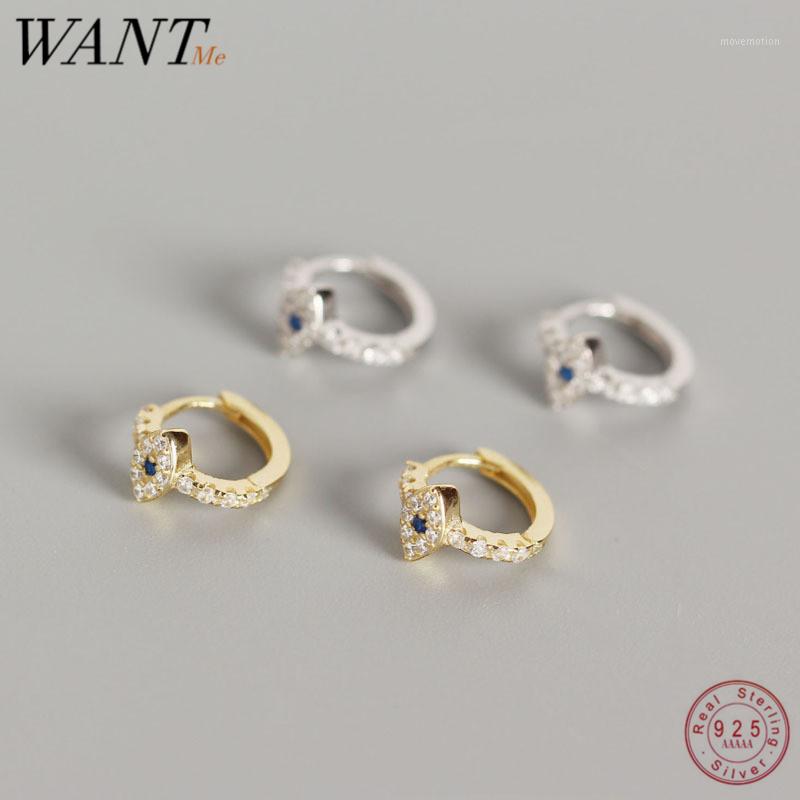 

WANTME Trendy Punk Blue Crystal Zircon Evil Eye Stud Earrings for Women Genuine 100% 925 Sterling Silver Demon Eye Jewelry Gift1