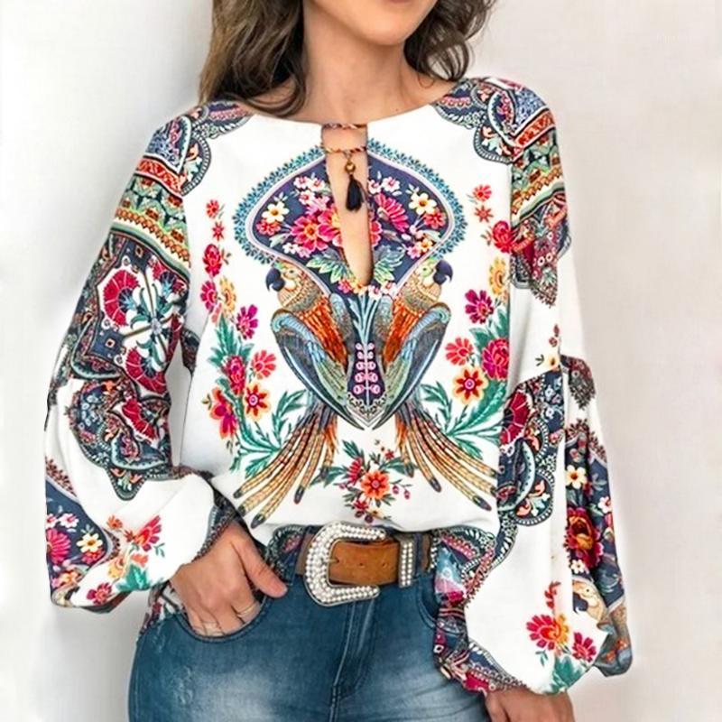 

5XL Women Bohemian Clothing Floral Print Tops Blouses Plus Size Blouse Loose V Neck Tops Shirt Vintage Casual Blusa Feminina1, Pink