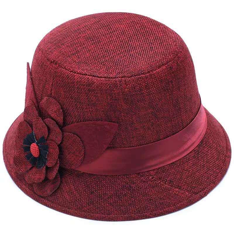 

Berets Mingli Tengda Old Lady Hat Basin Round Mother Linen Sunscreenfashion Sunshade Fisherman's Beret Baret Cap, Brown