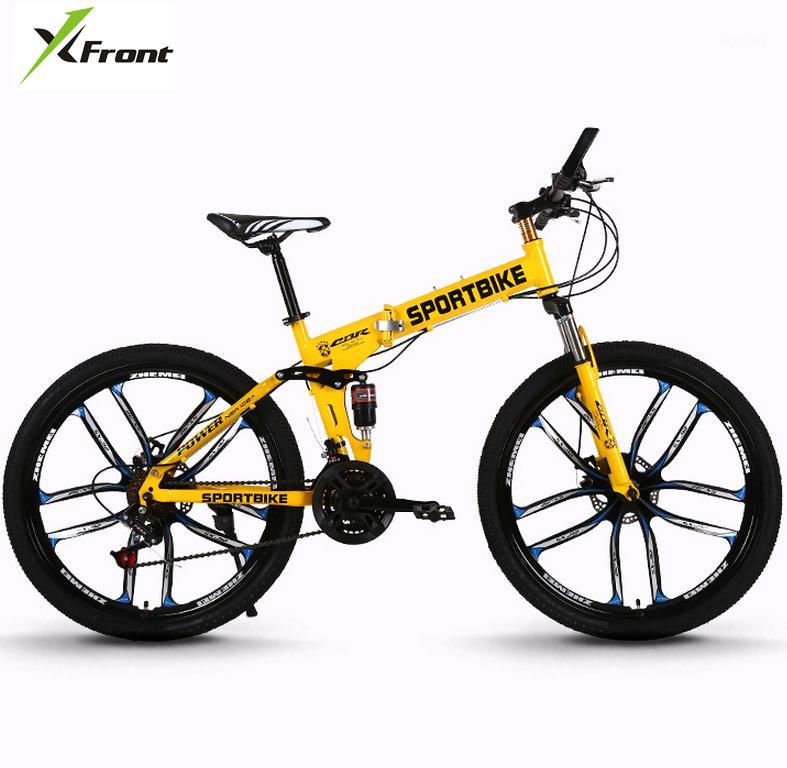 

New X-Front brand 26 inch carbon steel 21/24/27 speed one piece wheel folding bike downhill bicicleta MTB mountain bicycle1
