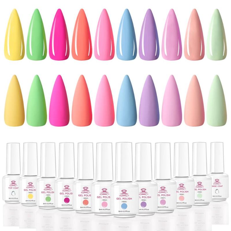 

MakarNail Gel Polish Kit, Gel Polish Set Spring Summer Yellow Green Purple Colors 8ML UV Base Coat Top Coat, C0685 kit