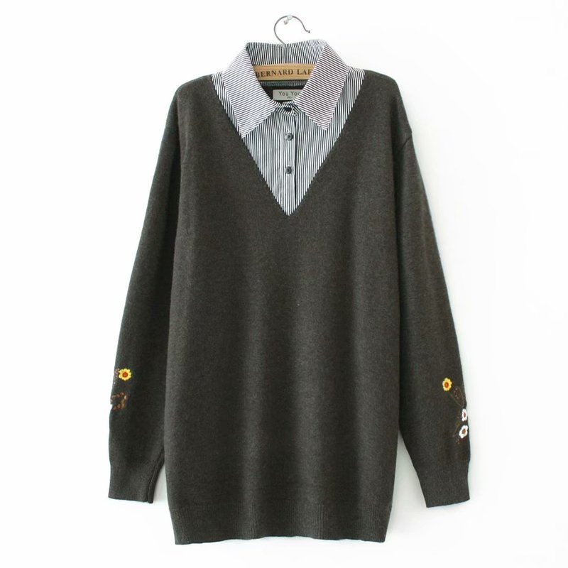 

Plus Fake Size Two Pieces Black Gray Blouses Cotton and Elastan Female Muslim Pullovers Outerwear S6ng
