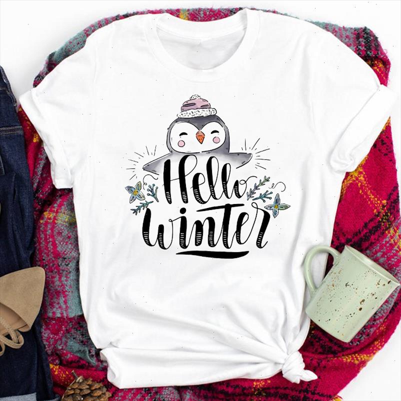

tees for women lady letter winter cartoon animal happy holiday merry christmas print tshirt clothes graphic female t t shirt, White