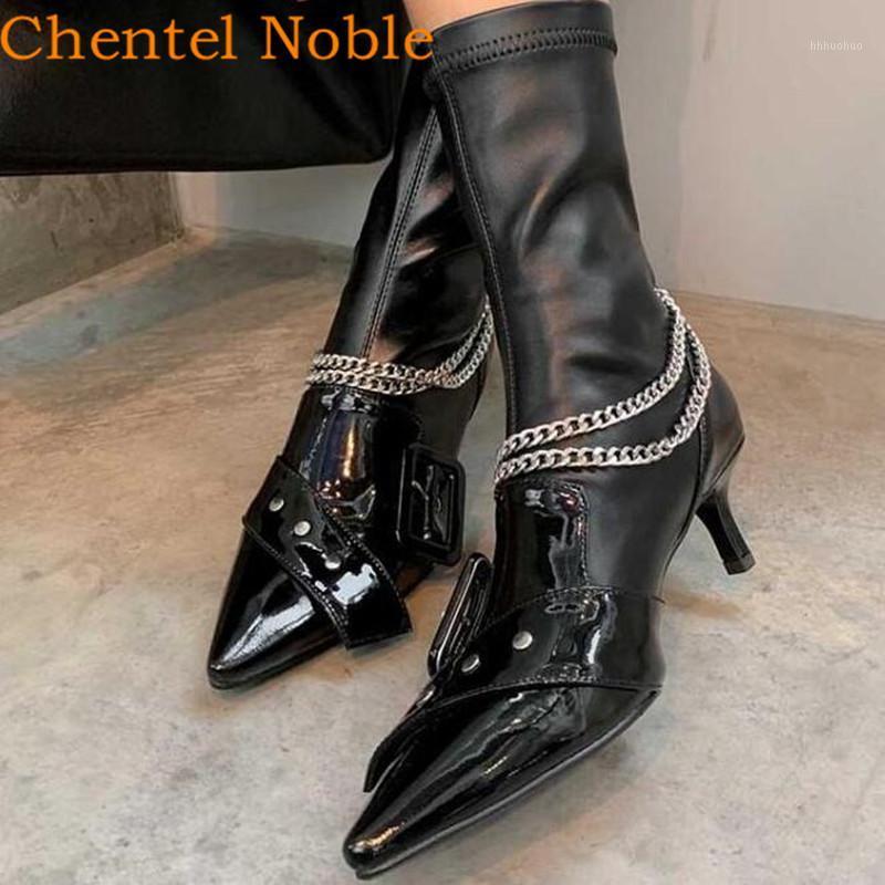 

2021 Brand Chentel Chain Buckle Vintage Rivets fashion Boots Women's Cool Knight Boots Zapatos De Mujer Black Color Big Size1, As picture