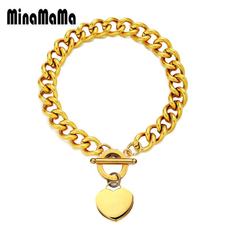 

Charm Bracelets Stainless Steel Thick Mesh Chain OT Buckle Heart Bracelet For Women Girls Valentine's Day Toggle