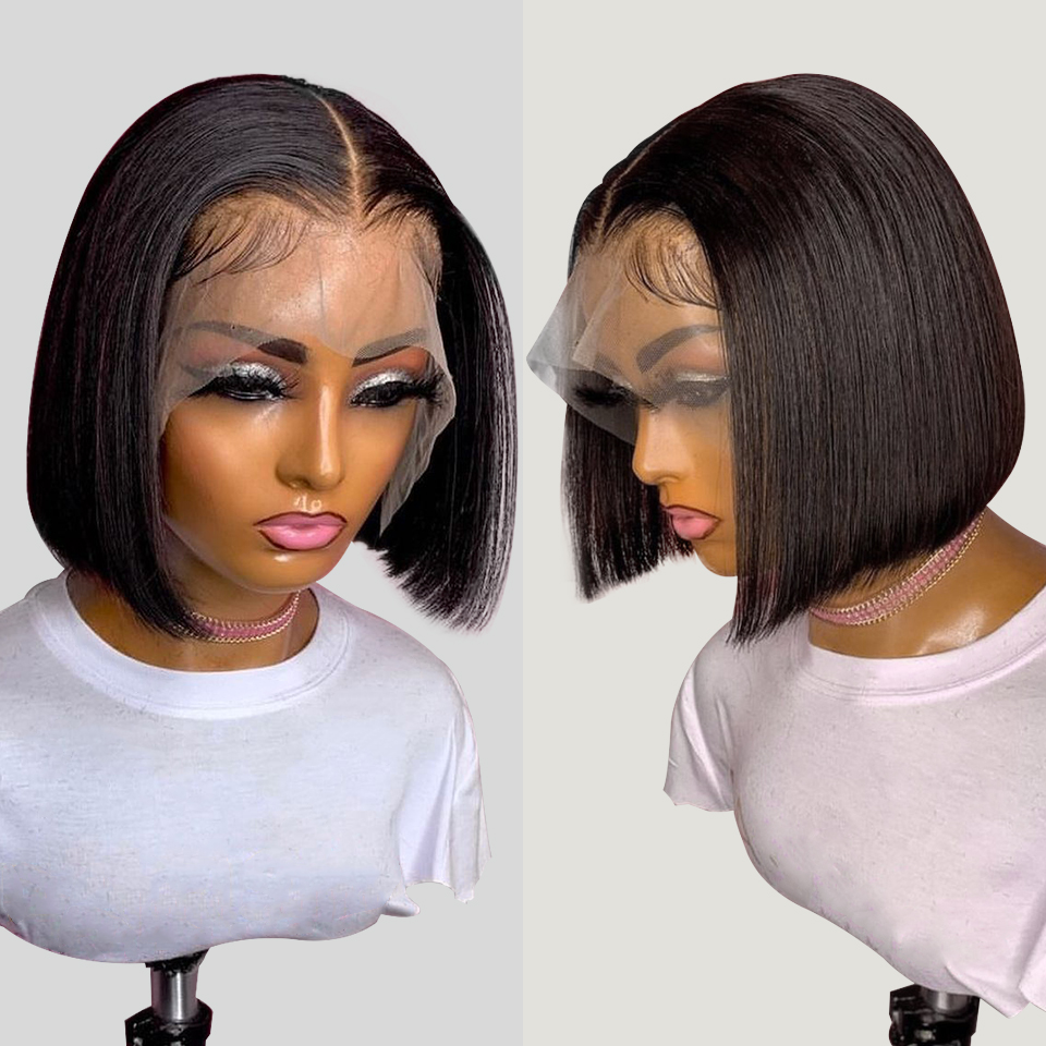 

LX Brand Short Bob Wig Frontal Wig Straight Lace Wig Pre Plucked Bleached Knots Wigs 150% Remy 4x4 Lace Closure For Black Womenfactory, 8inches
