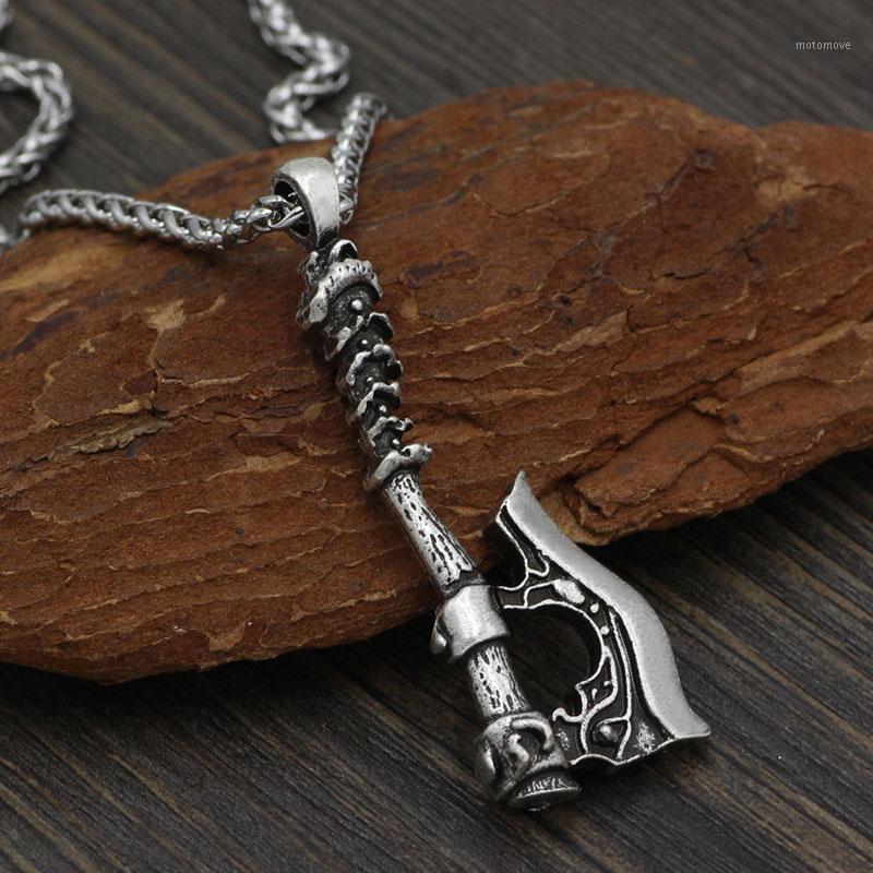 

Nordic Viking Handle Axe Punk Style Pendant Talisman Necklace Ancient Silver Plated Axe Weaponry Necklace1