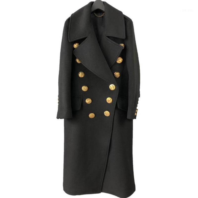 

Coat Women' Buttons Double Breasted Long Wool Coat Overcoat1, Black