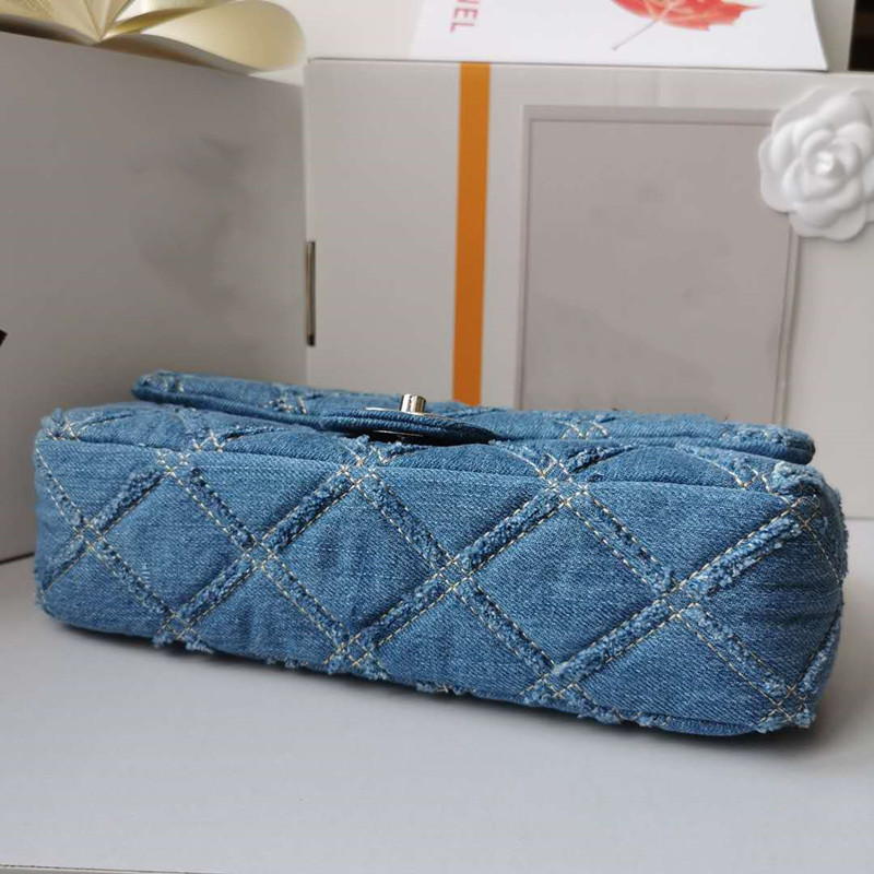 

Designer- Women fashion ladies bag chain messenger small denim washed retro craft shoude, Blue