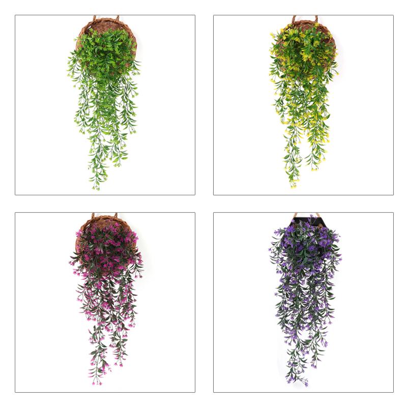 

Plastic Artificial Orchid Garland Basket Wall Hanging Rattan Flower Home Garden Wedding Decoration Simulation Plants Flowers, Green
