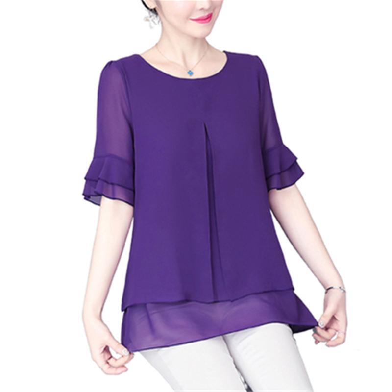 

Women's Blouses & Shirts Plus Size 5XL Blouse Women 2022 Summer Chiffon Loose Short Sleeve Ladies Tops Office Female Shirt Blusas Feminina, White