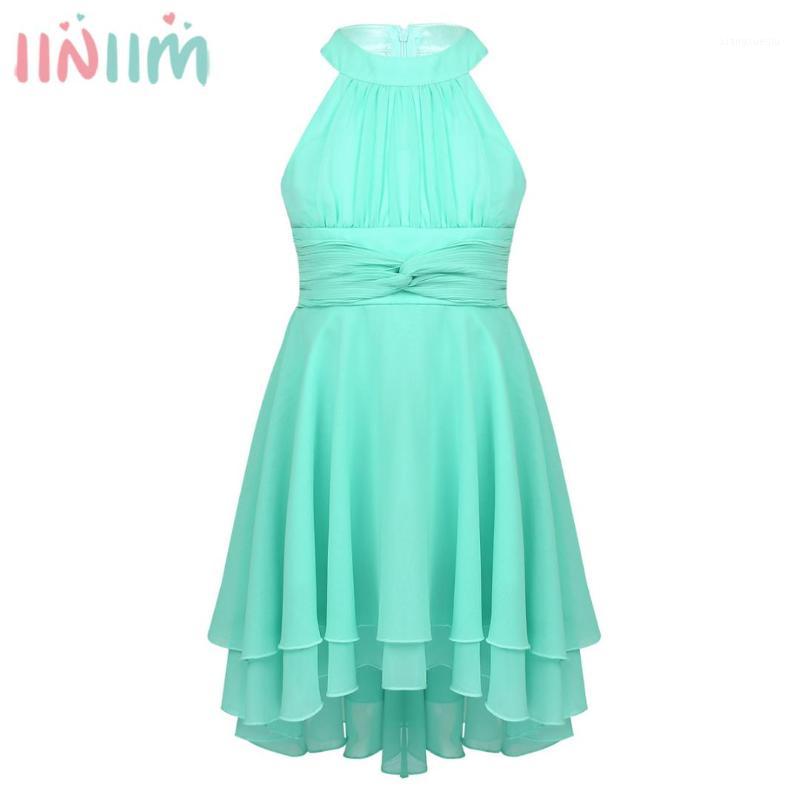 

iiniim Kids Halter Pleated High-Low Hem Flower Girl Dress Princess Girls Summer Dresses Pageant Vestido de festa Party Dress1, Blue