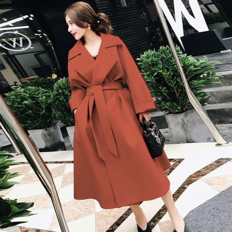

New Elegant Long Wool Blend Ladies Coat Belt Slim Women' Jacket Turn-down Collar Korean Womens Fashion Coat, Black