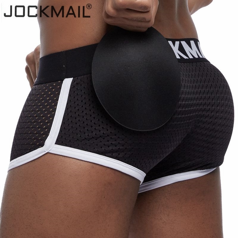 

JOCKMAIL Sexy men underwear Boxers Men's Padded Enhancing Breathable Mesh Underwear Removable Two Butt Pads and One Front Pad Y200415, Navy blue