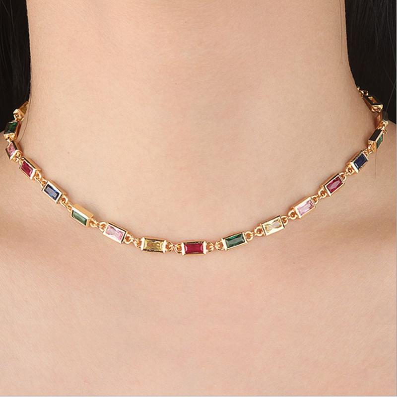 

Rectangle Colorful Zirconia Stone Choker Necklaces for women All-match sexy necklace