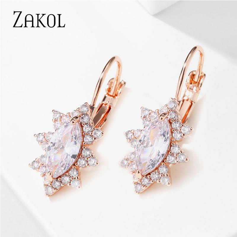 

ZAKOL 2021 New Design Sun Flower Shape Cubic Zirconia Earring Women Brilliant Bridal Engagement Wedding Jewelry
