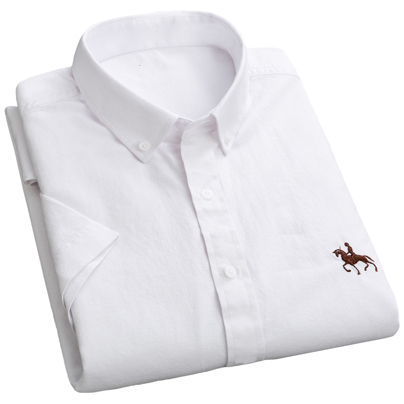 

2021 New Brand Men Summer Short Sleeve Button-down Pocket-less Design Casual Standard-fit Wrinkle Resistant Easy Care Shirt Iajk, White;black