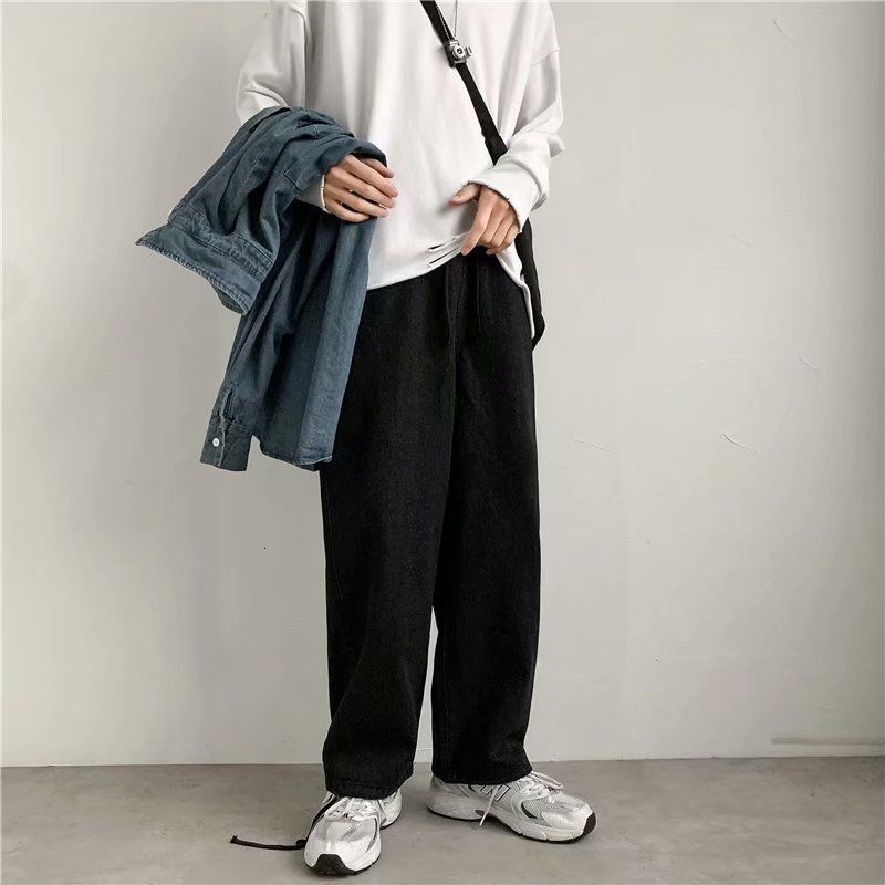 

Spring 2021 Men's and Winter New Broad-legged Brim College Scrubbing Brem Pants Male Clothes NTAB, Black