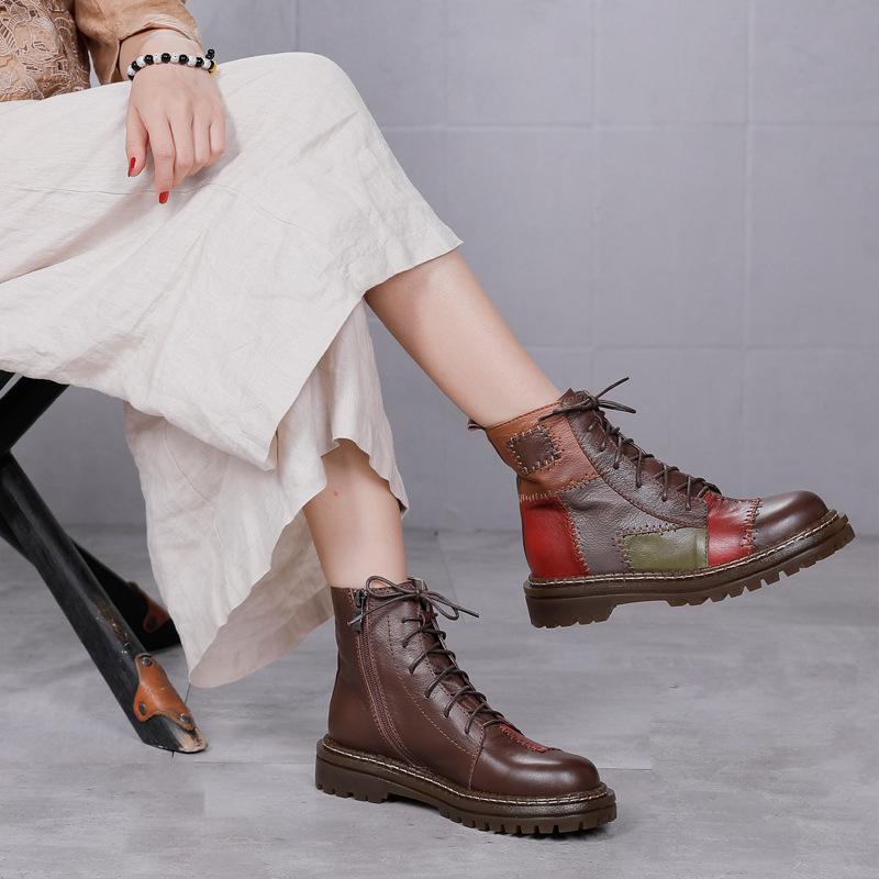 

YourSeason Ankle Ladies Genuine Leather Shoes New 2020 Mixed Colors Round Toe Zip Flat With Platform Winter Women Boots, Black