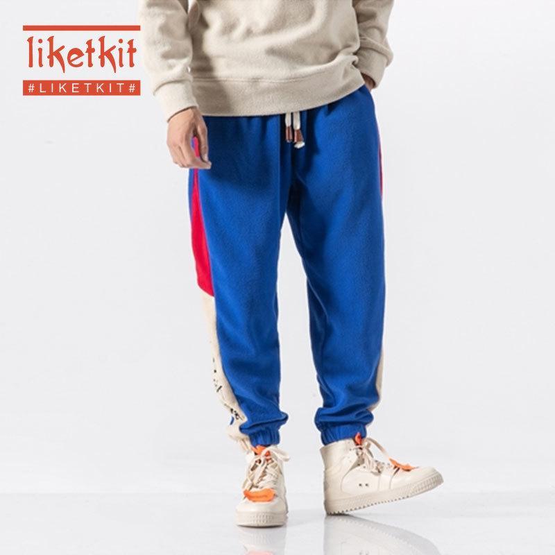 

Liketkit Mens Winter Casual Joggers 2019 Color Patchwork Chinese Print Lambswool Thick Sweatpants Male Loose Vintage Harem Pants1, Black