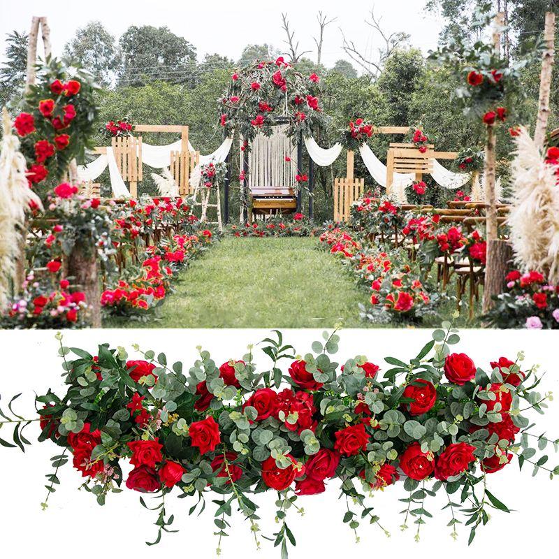 

100cm Artificial Flower Row Wedding Flower Wall Silk DIY Peony Rose Stage Arrangement Decoration Wedding Iron Arch Backdrop, Pink