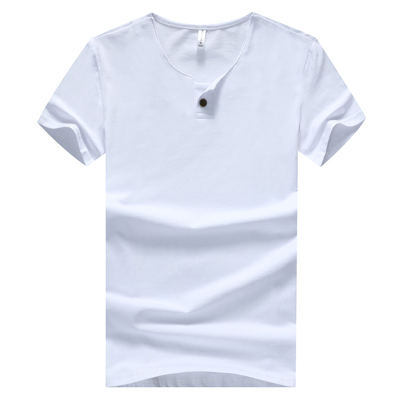 

2020 Brand New Mens Short Sleeved T-Shirt Summer Round Neck Cotton T Shirt Men Button Shirt Tshirt For Male, Lake blue
