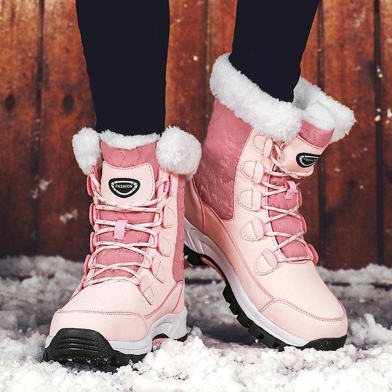 

Women Plus Plush Boots Winter Mid-Calf Snow Boots Lace-up Comfortable Waterproof Platform Warm Short Women 2020, Black