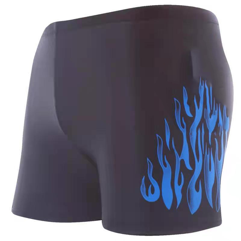 

Men's swim trunks anti-awkward men's swimwear fashion boxer flame nylon plus size hot spring swimming shorts, Black