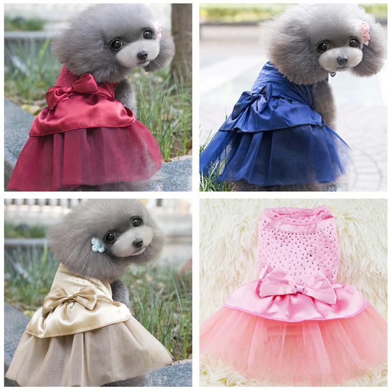 

Fashional Princess Pet Dog Clothes Summer Bowknot Dresses Princess Wedding Puppy Outfit Dress Clothes Pets Coat for Small Dogs, Love rose red