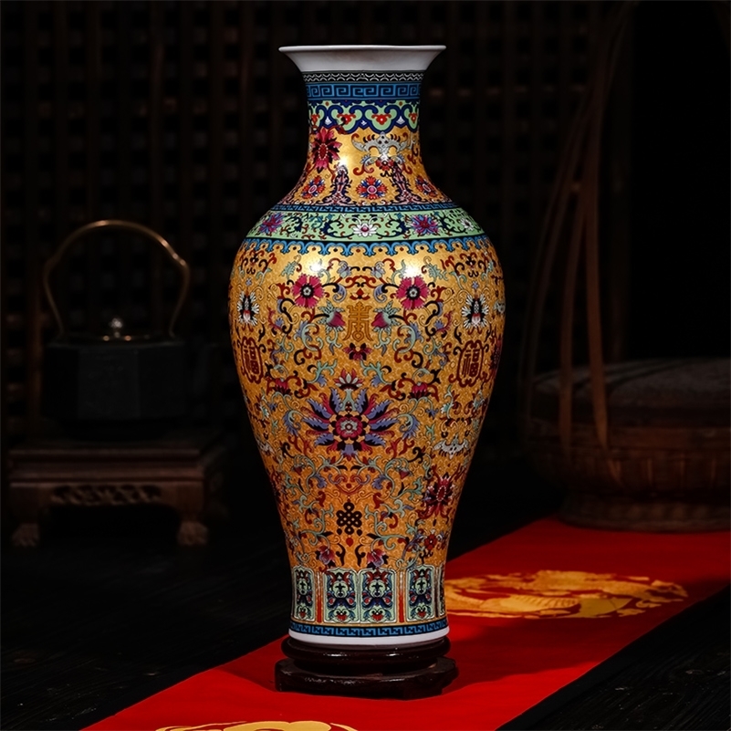 

Luxury Jingdezhen Antique Longevity Porcelain Enamel Floor Vase Classical Decoration Large Chinese Vases Ancient Palace Vases LJ201209