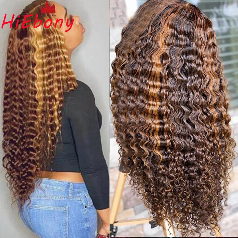 

HiEbony Preplucked Remy Human Hair Lace Front Wigs Highlight Deep Wave 180% density 13x4 Lace Frontal Wigs with baby hair, 13x6x1 t part wig
