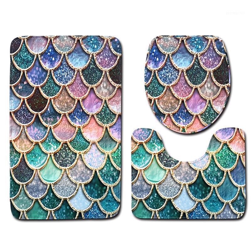 

Fish Scale Bathroom Mat Toilet Floor Mat Three-piece Suit Toilet Floor Carpet Door1