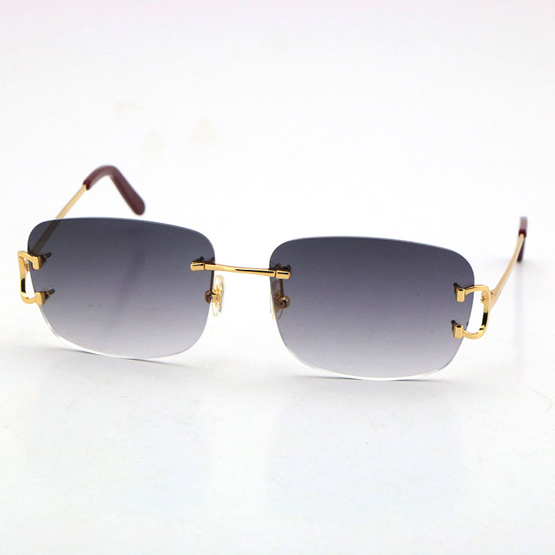 

Rimless Fashion men Woman sunglasses driving With C Decoration Goggle Elongated and Slim gold frame glasses Size 57-20-140mm