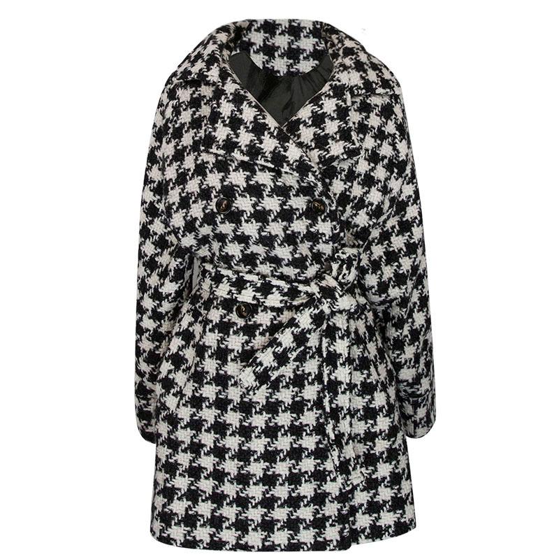 

PERHAPS U Vintage England Style Turn Down Collar Laced Houndstooth Woolen Coat C3007, C3007-houndstooth