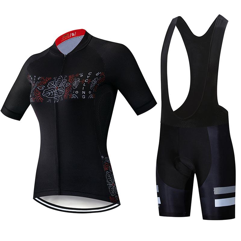 

Summer Women Riding Bicycle Cycling Sets Anti-sweat Short Sleeve Cycling Suits 3D Padding Cushion Customized/Wholesale Service, Black strap