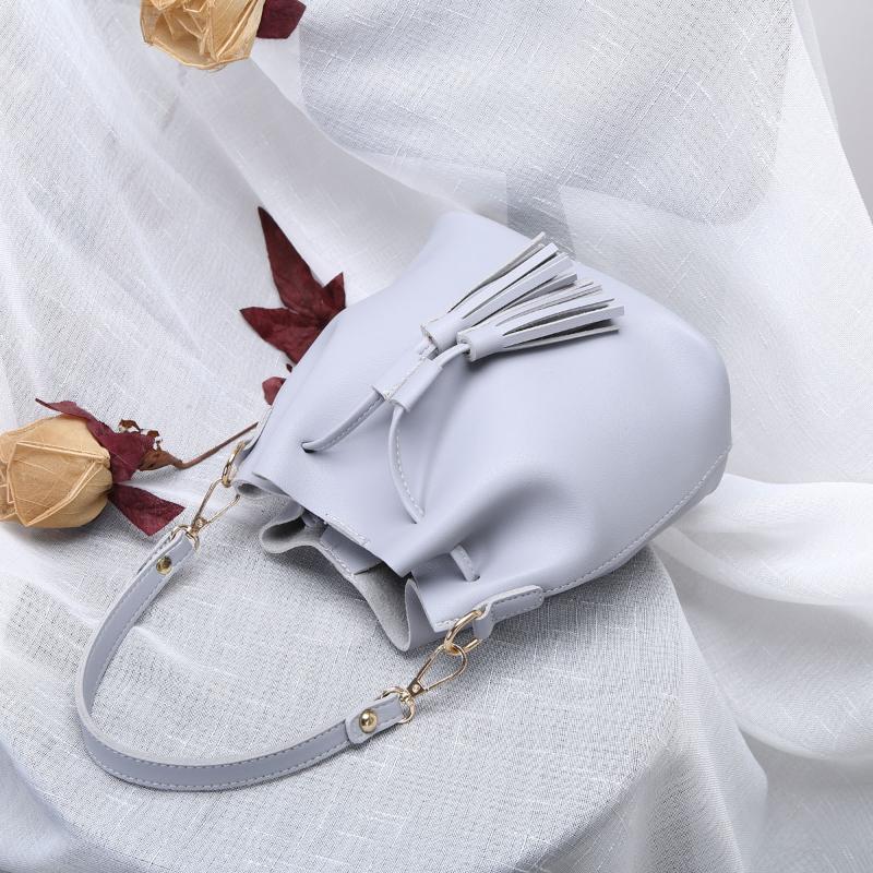 

New Korean pure color bucket shoulder bag simple women's bag, Black
