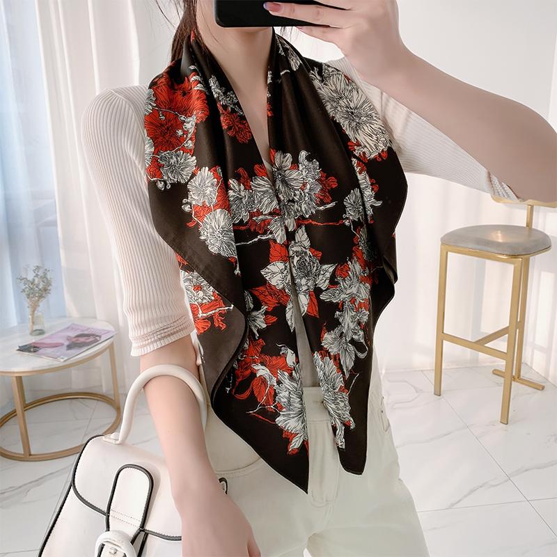 

90*90cm Design Scarves for Women Shawl Print Silk Feeling Hijab Scarf Neckerchief Female Bandana Square Foulard Ladies Wrap 2021