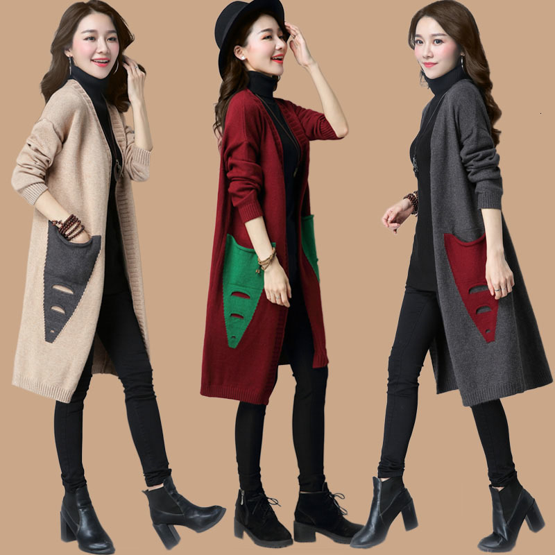 

Women Autumn Nightgown New Female Cardigan Knitted-out Korean Temperament Jumper Outerwear Plus Size 3xl R373 8y5y, Red wine 2